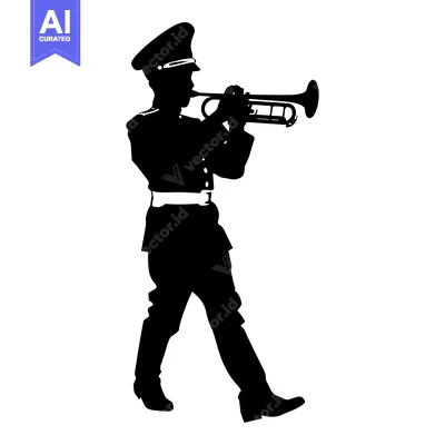 Aset premium populer: Silhouette of a man in uniform playing a trumpet