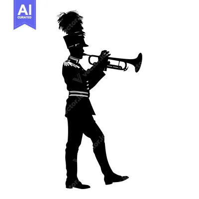 Aset desain premium: Silhouette of a Man in Uniform Playing a Trumpet