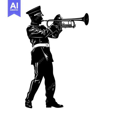 Aset desain premium: A Silhouette of a Musician Playing a Trumpet