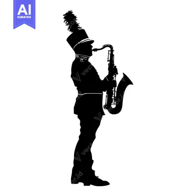 Aset desain premium: Silhouette of a Musician in Uniform Playing a Saxophone