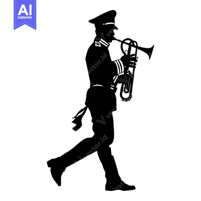 Aset premium populer: Silhouette of a Man in Uniform Playing a Trumpet