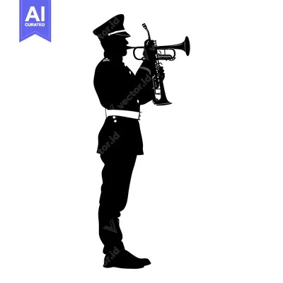 Silhouette of a Soldier Playing a Trumpet