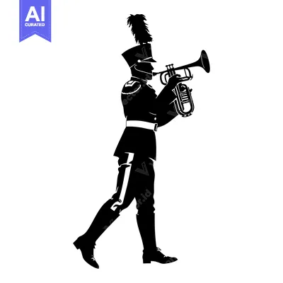 Silhouette of a Marching Band Member Playing a Trumpet