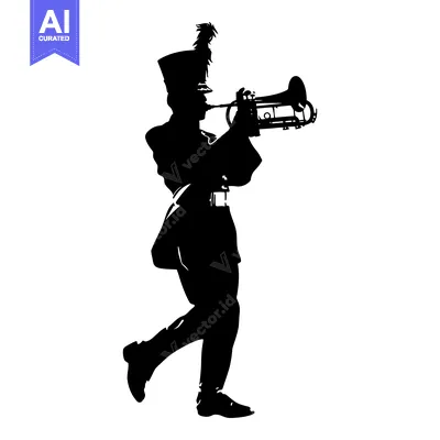 Aset premium populer: Silhouette of a Marching Band Member Playing a Trumpet