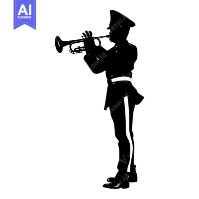 Silhouette of a Soldier Playing a Trumpet
