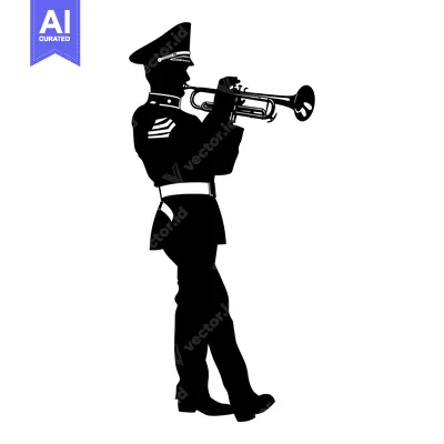 Aset premium populer: Silhouette of a Musician Playing a Trumpet in Uniform