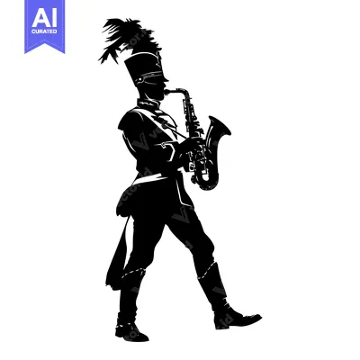 Aset premium populer: A Silhouette of a Marching Band Member Playing the Saxophone