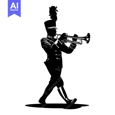 Silhouette of a Marching Band Trumpeter in Uniform