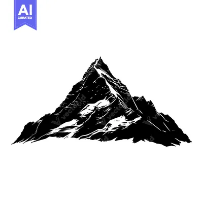 Aset desain premium: A Black and White Silhouette of a Mountain Peak