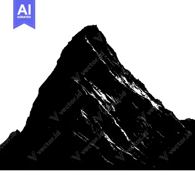 Black and white silhouette of a mountain peak with snow