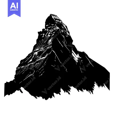Aset desain premium: Black and White Silhouette of a Mountain Peak
