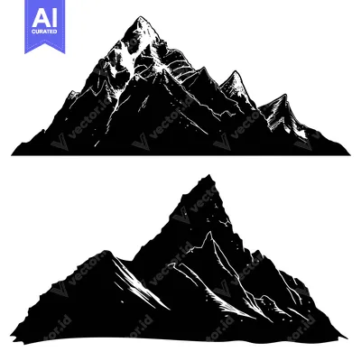 Two Black and White Silhouettes of Mountain Ranges