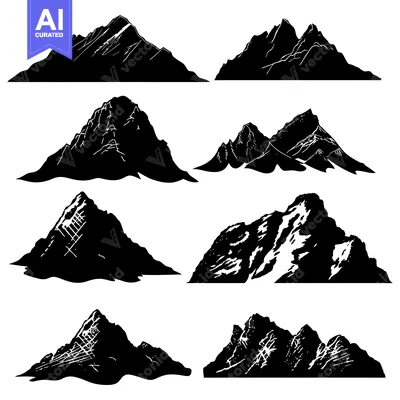 Aset desain premium: Collection of Mountain Silhouettes in Black and White