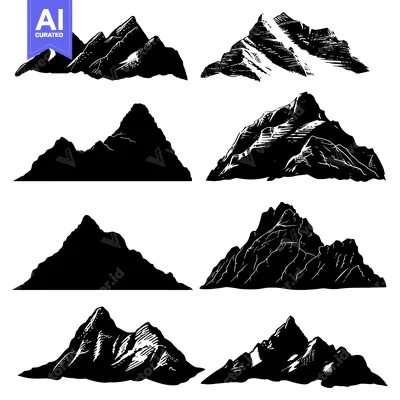 Aset premium populer: A Collection of Black and White Mountain Silhouettes