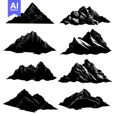 Aset premium populer: Eight Black and White Silhouettes of Mountains