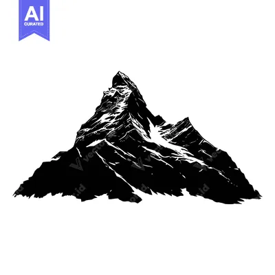 Black and White Silhouette of a Mountain Peak with Snow