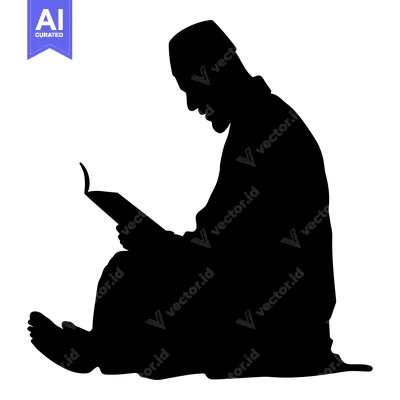 Aset desain premium: Silhouette of a Man Sitting and Reading a Book