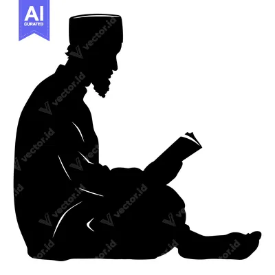 Silhouette of a Man Sitting and Reading a Book