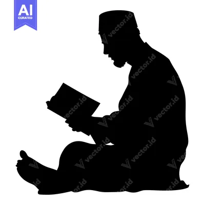 Silhouette of a Muslim Man Reading a Book