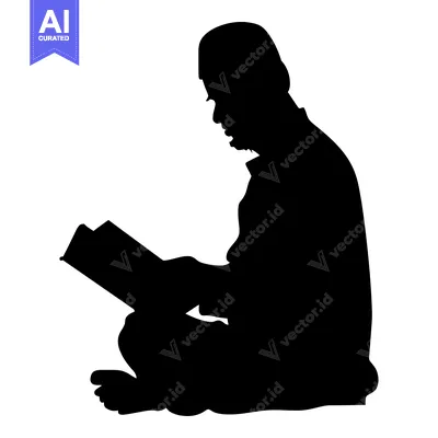 Premium design asset: Silhouette of a Man Reading a Book While Seated
