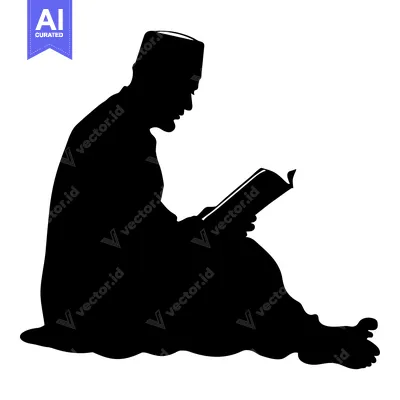 Aset desain premium: Silhouette of a Man Sitting and Reading a Book