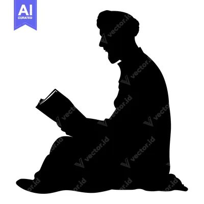 Aset desain premium: Silhouette of a Person Sitting and Reading a Book