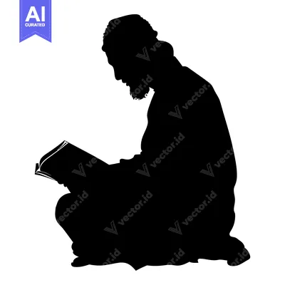 Silhouette of a man in traditional clothing reading a book