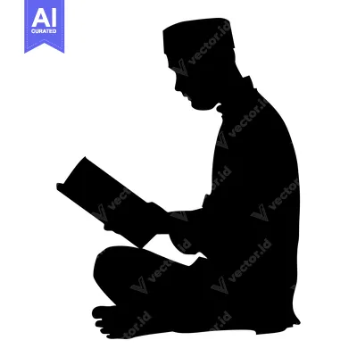 Aset desain premium: Silhouette of a Man Reading a Book While Seated