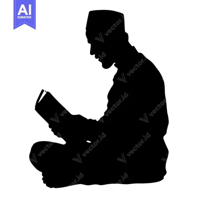 Silhouette of a Man in Traditional Clothing Reading a Book