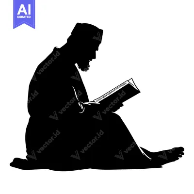 Silhouette of a Man in a Hat Reading a Book