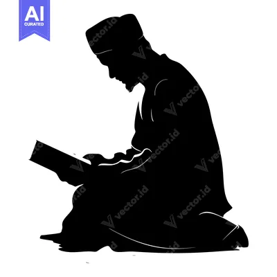 Silhouette of a Muslim Man Reading a Book