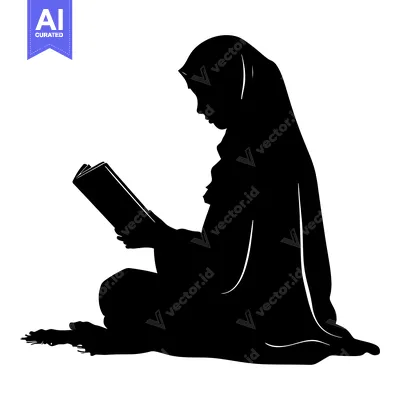 Silhouette of a Woman in a Hijab Reading a Book