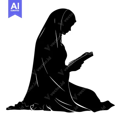 Aset premium populer: Silhouette of a Woman in a Hijab Reading a Book