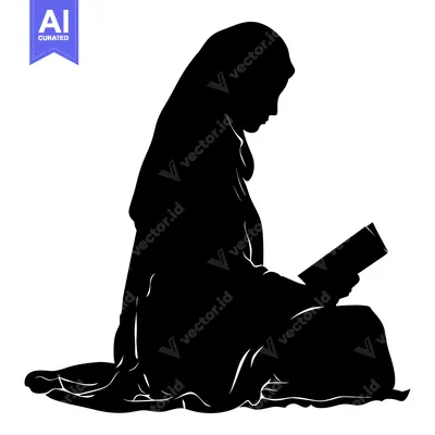 Silhouette of a Woman in a Headscarf Reading a Book
