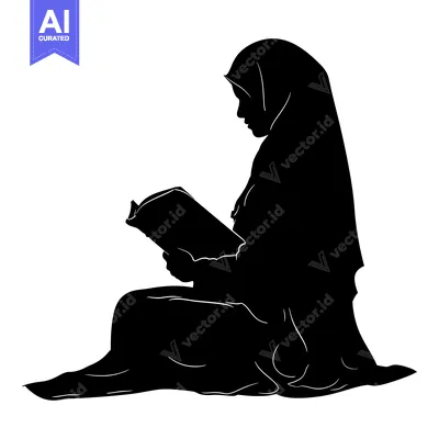 Premium design asset: Silhouette of a Woman in a Hijab Reading a Book