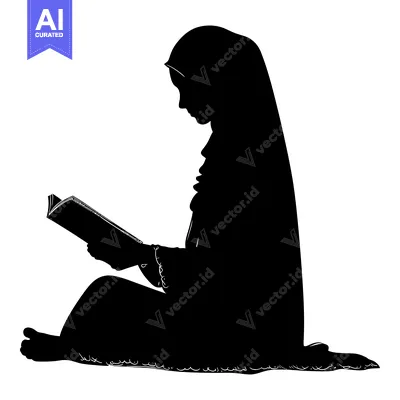 Aset premium populer: Silhouette of a Woman in a Hijab Reading a Book