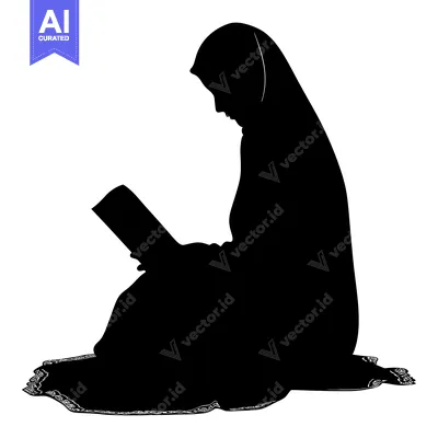 Silhouette of a Woman in a Hijab Reading a Book