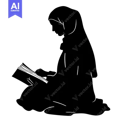 Aset desain premium: Silhouette of a woman in hijab reading a book