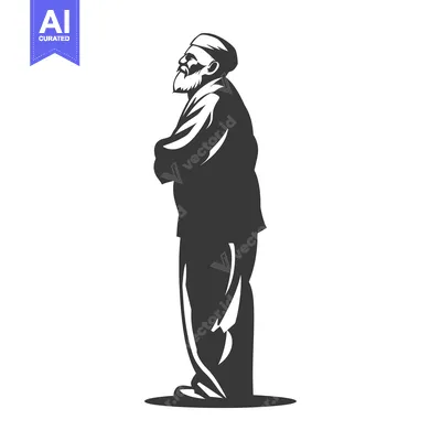 Premium design asset: Silhouette of a bearded man in a hat standing with arms crossed