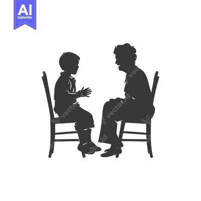 Aset desain premium: Silhouette of a Boy and a Woman Sitting on Chairs Facing Each Other