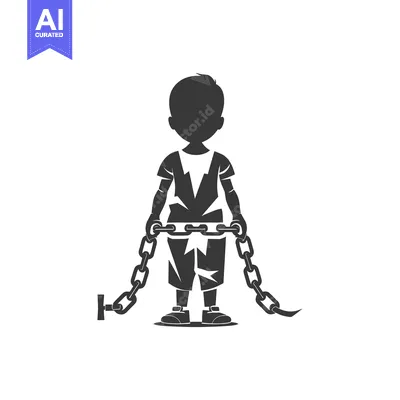Silhouette of a boy breaking free from chains