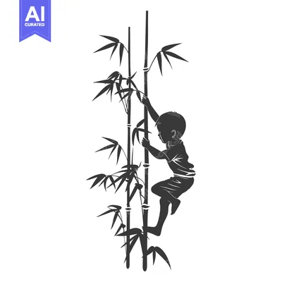 Premium design asset: Silhouette of a Boy Climbing Bamboo