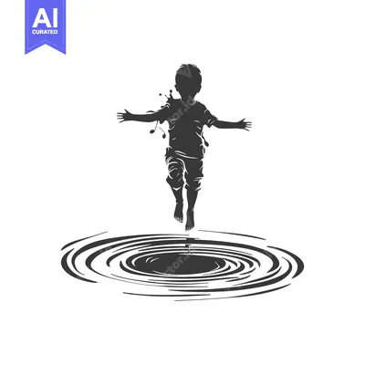 Aset premium populer: Silhouette of a Boy Diving into Ripples in Water