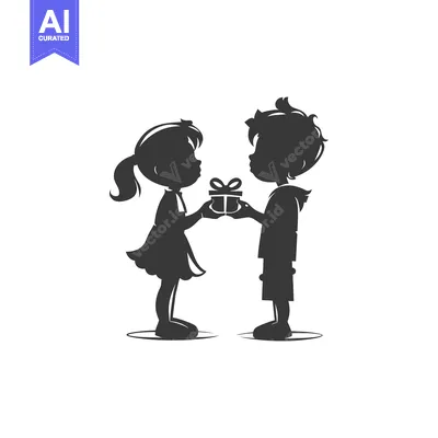 Aset premium populer: Silhouette of a Boy Giving a Girl a Gift