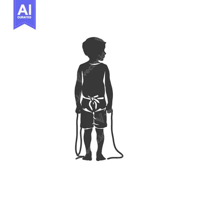 Premium design asset: Silhouette of a Boy Holding a Jump Rope