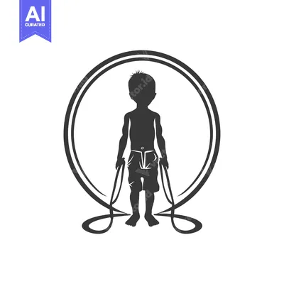Aset premium populer: Silhouette of a Boy Jumping Rope within a Circle