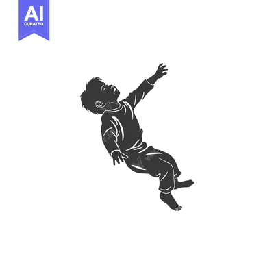 Premium design asset: Silhouette of a Boy Looking Up with One Arm Raised