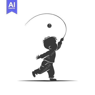 Popular premium asset: Silhouette of a boy playing with a ball on a string