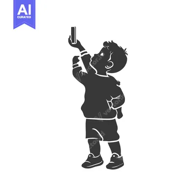Aset desain premium: Silhouette of a Boy Reaching Up with One Hand Raised
