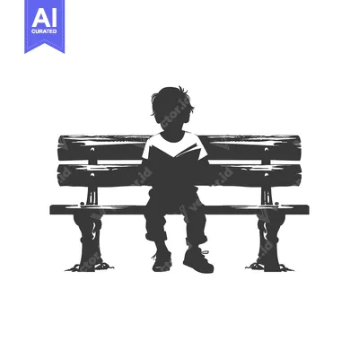 Aset desain premium: Silhouette of a Boy Reading on a Wooden Bench